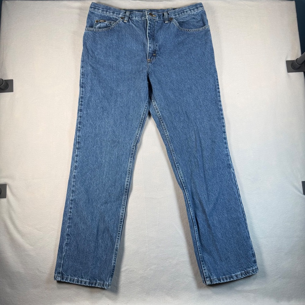 Lee Mens 38x32 Regular Fit Straight Leg Jeans Medium Wash Blue Denim Workwear 38
